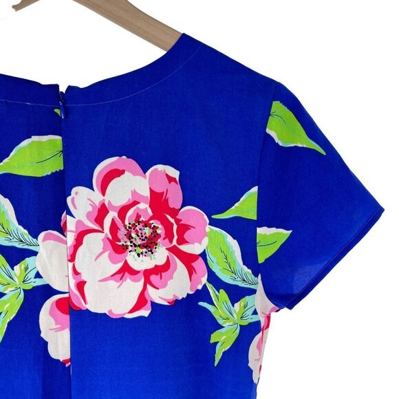 Yumi Kim Floral Romper Small VNeck Short Sleeve Belted Dodger Blue - Picture 9 of 13